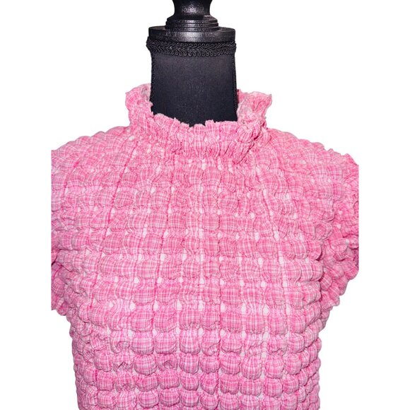 THML Womens Pink Smocked Bubble Poof Sleeve Top S Princess Cottage Core Prairie - Picture 5 of 10